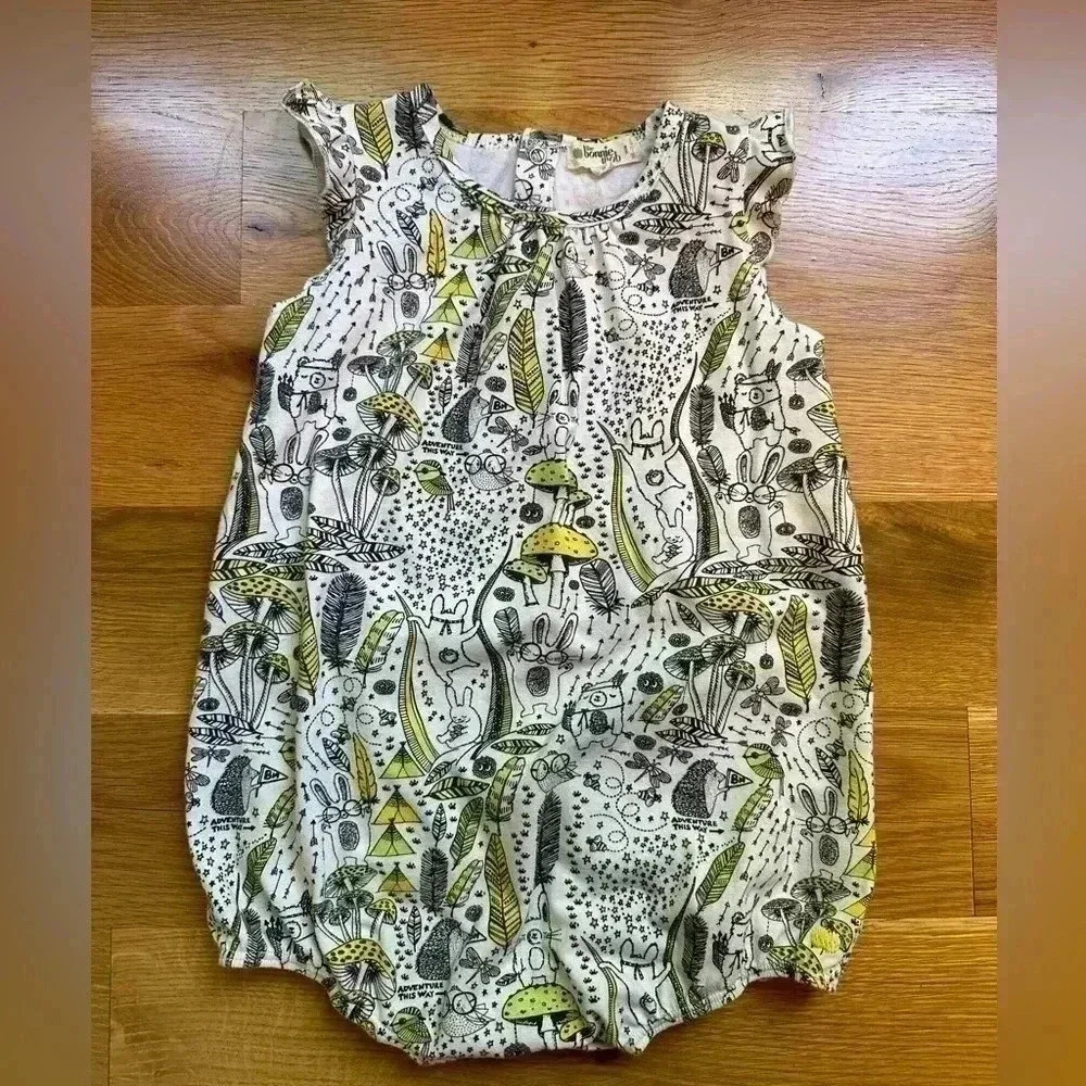The Bonnie Mob Wilderness Frill Sleeve Romper-Green